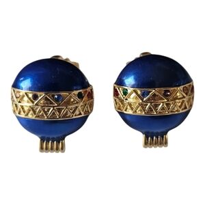 Blue and Gold Enamel Ivana Stud Clip On Earrings